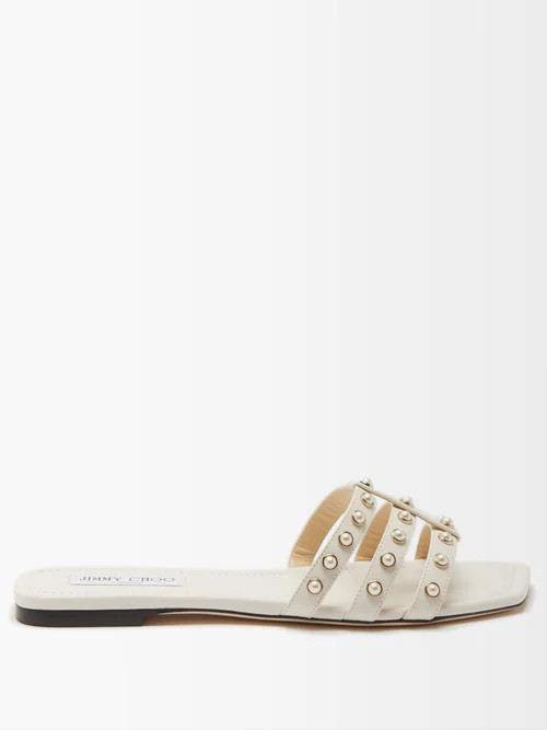 Jimmy Choo - Hazal Faux Pearl-embellished Leather Slides - Womens - White | Matches (US)