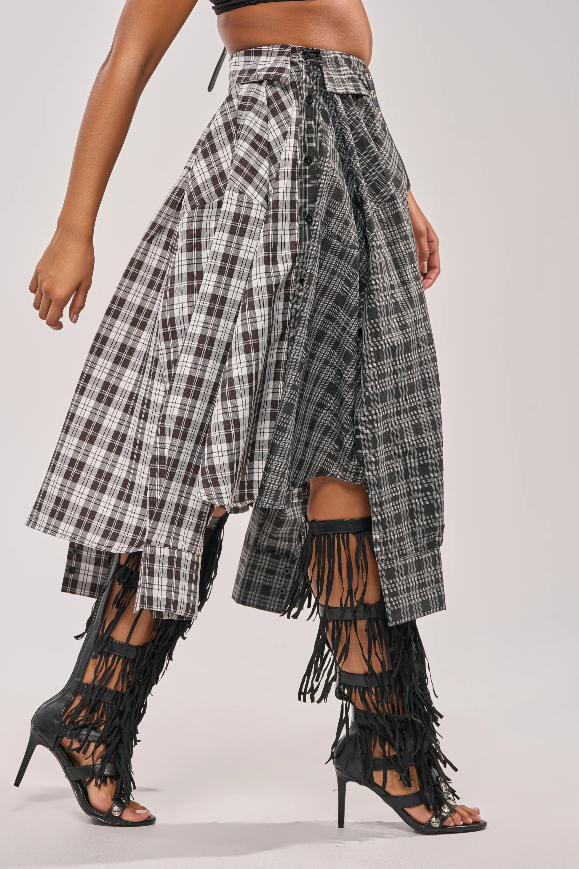 Plaid Cotton Midi Skirt, Asymmetric Hem | AKIRA | AKIRA