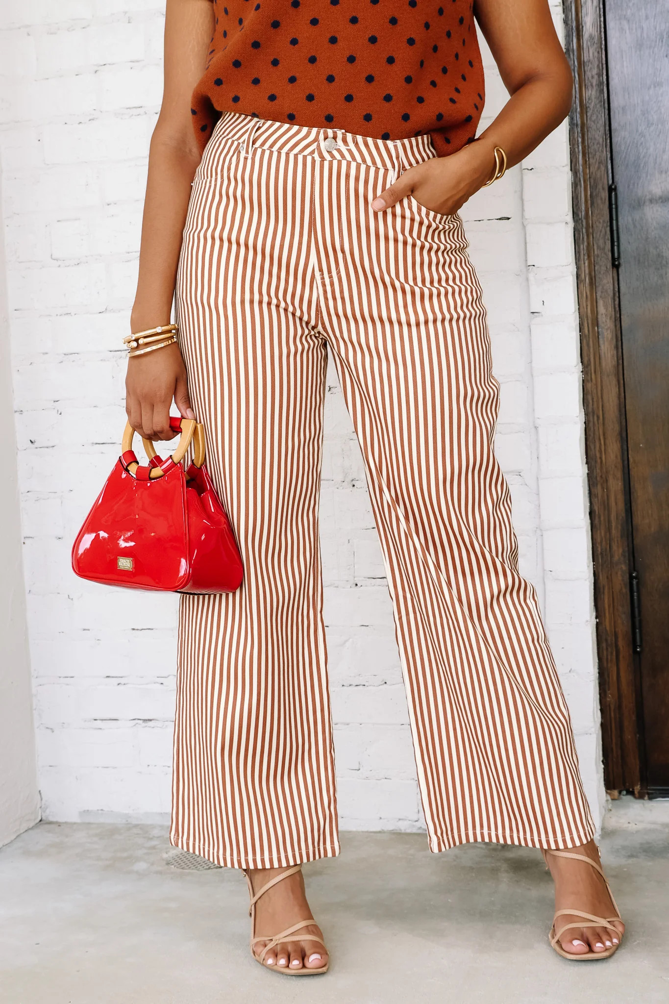 Isabella Brown Striped Wide Leg Pant Brown / Large | The Willow Tree