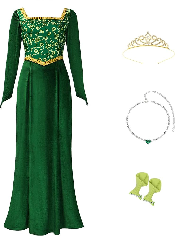 Vestido de princesa para mujer, de manga larga, vestido de terciopelo verde, elegante vestido de ... | Amazon (US)