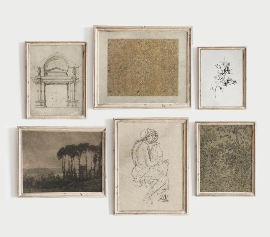 Vintage Neutral Warm Gallery Wall Print SET of 6 / Antique European Wall Art PRINTABLE | S8 | Etsy (US)