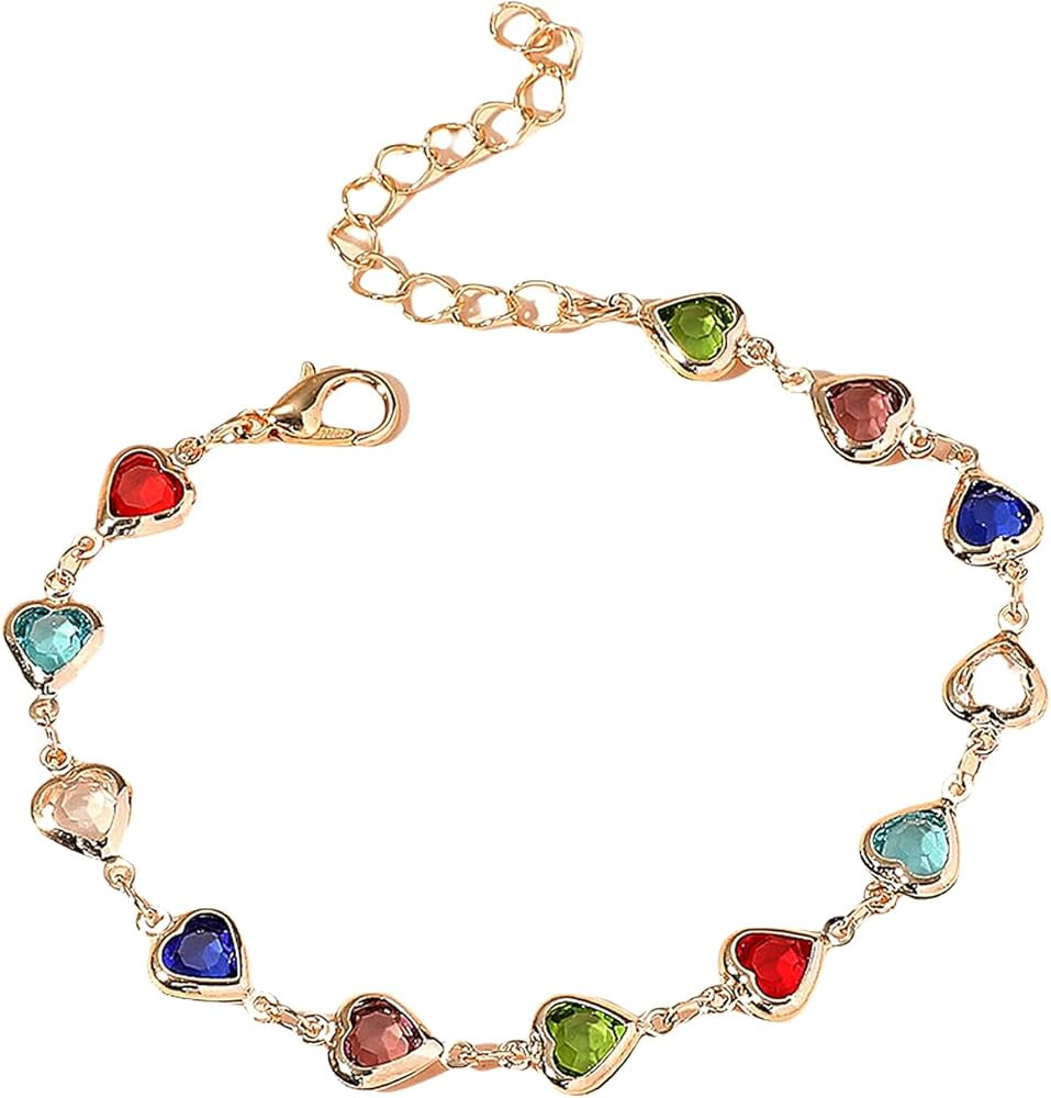 GIGB PBDK Rainbow Crystal Link Bracelet, Colorful Heart Square Butterfly Cubic Zirconia Bracelet,... | Amazon (US)