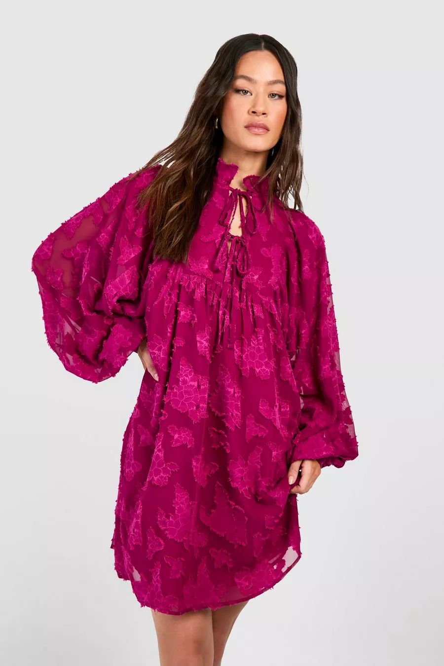 Tall Burnout Floral Tie Front Smock Dress | Boohoo.com (NL)
