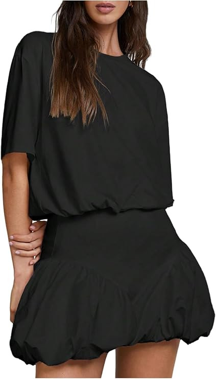 SOLY HUX Women's Bubble Mini Dress Short Sleeve Crewneck A Line Y2k Going Out Summer Dresses | Amazon (US)