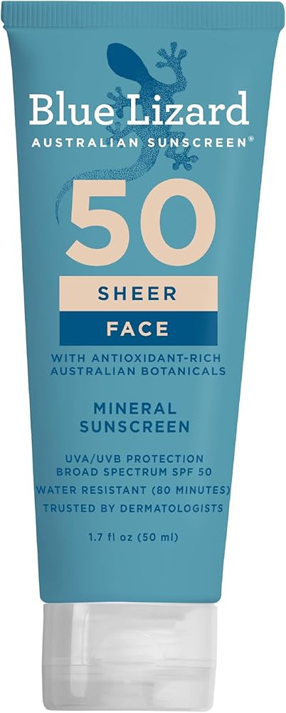 Blue Lizard Sheer Face Mineral SPF 50 Sunscreen Lotion, 100% Mineral Formula, Blue Light Protecti... | Amazon (US)