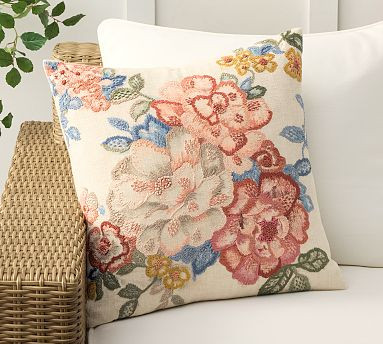 Zoie Floral Embroidered Outdoor Pillow | Pottery Barn (US)