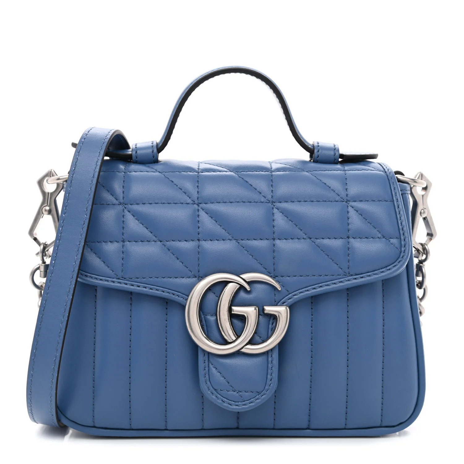 Calfskin Matelasse Aria Mini GG Marmont Top Handle Shoulder Bag Clear Blue | FASHIONPHILE (US)
