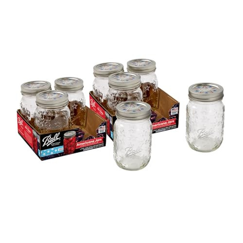Ball Americana Regular Mouth Glass Mason Jars with Lids and Bands, Used for Canning, Pickling, Juice, Jam, Jelly, Pint Size 16 Ounce, 4 Count, Pack of 2 (8 Jars Total) | Amazon (US)