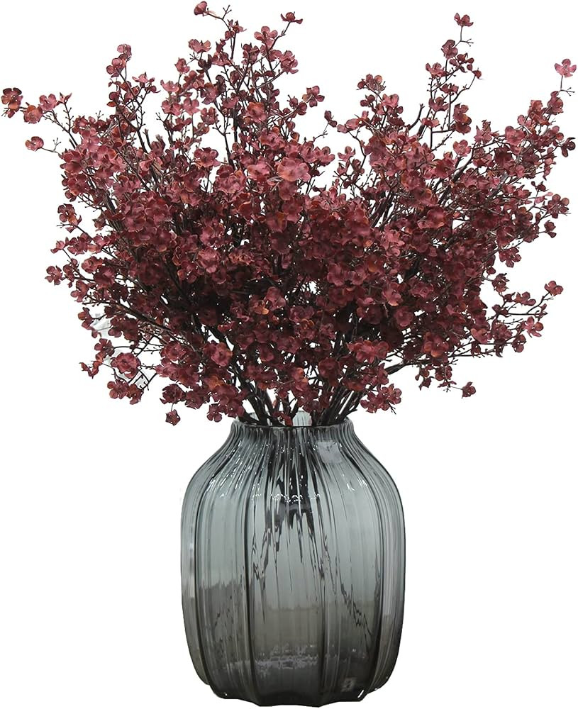 JAKY-Global Babys Breath Silk Burgundy Artificial Flowers 12 Bundle Fake Plants Farmhouse Decor F... | Amazon (US)