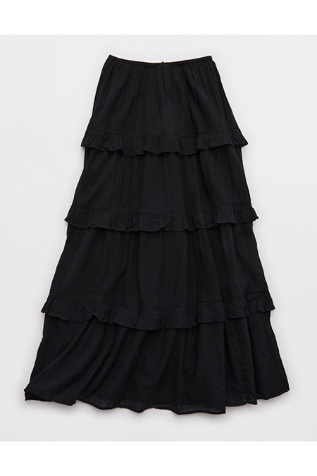 Aerie Ready To Ruffle Tiered Midaxi Skirt Women's True Black XS | Aerie