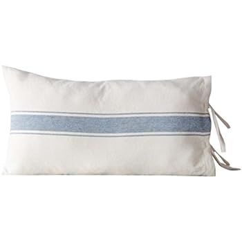 Home Collections by Raghu 15x27, Colonial Blue and Cream Grain Sack Stripe Lumbar Pillow Cover | Amazon (US)