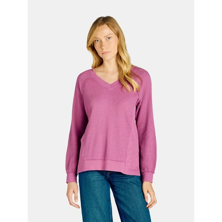 Time and Tru Women's Waffle Knit Sweatshirt, Sizes XS-XXXL | Walmart (US)