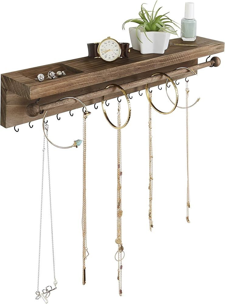 Rustic Necklace Jewelry Organizer - Wall Mount Jewelry Holder - Mounted Hanging Jewelry Storage H... | Amazon (US)