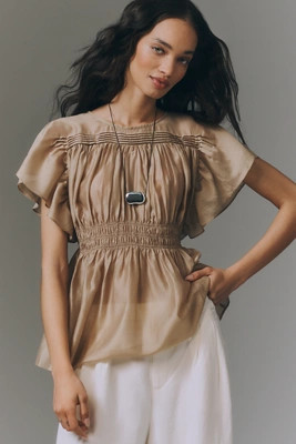 By Anthropologie Sheer Smocked Short-Sleeve Blouse | Anthropologie (US)