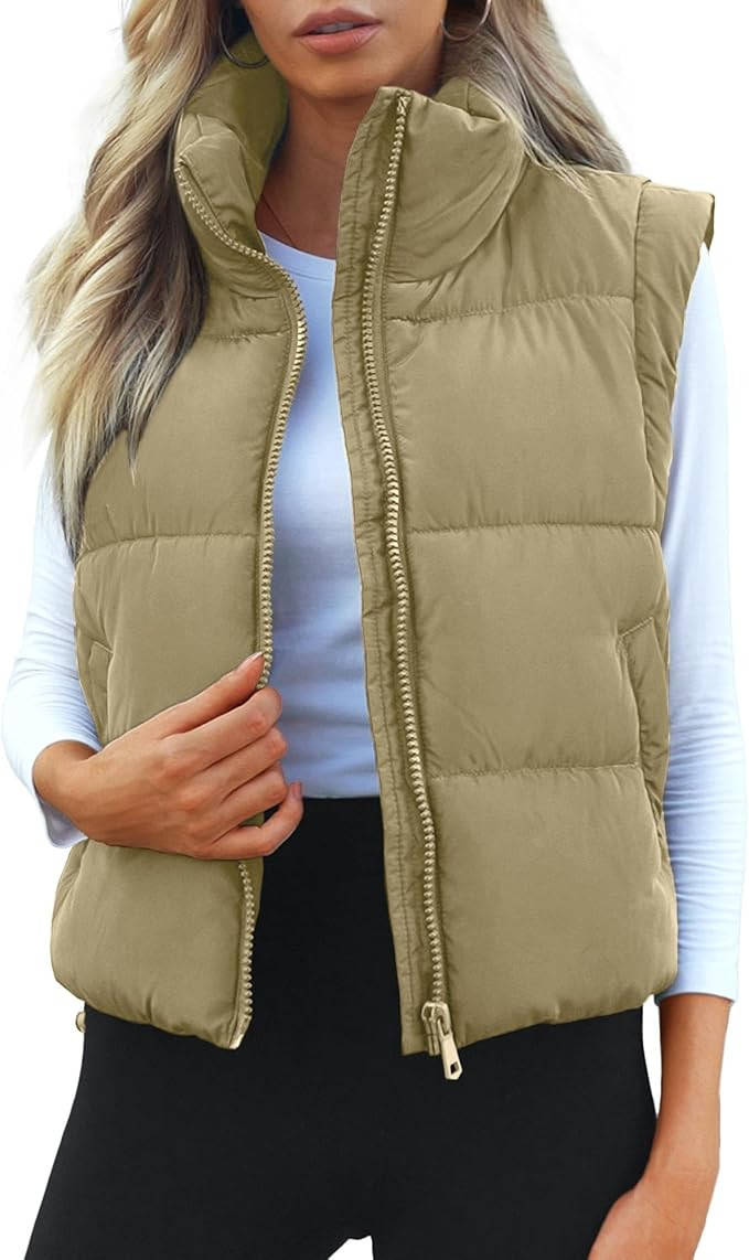 Women's Puffer Vest Lightweight Sleeveless Winter Outerwear Full Zipper Warm Padded Gilet Jacket ... | Amazon (US)