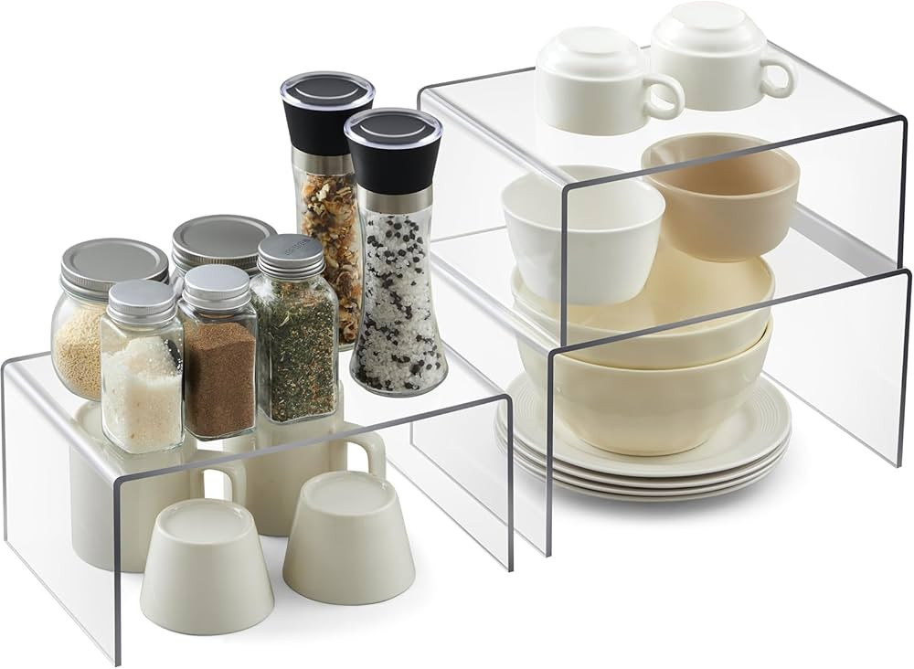3 Pcs 3 Sizes Clear Cabinet Organizer Acrylic Kitchen Counter Shelves Organizer and Storage Count... | Amazon (US)