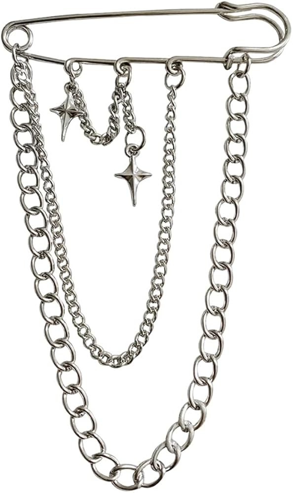 Safety Pin Brooch with Hanging Chains Charms Decorative Punk Goth Collar Brooches Pin for Sweater... | Amazon (US)