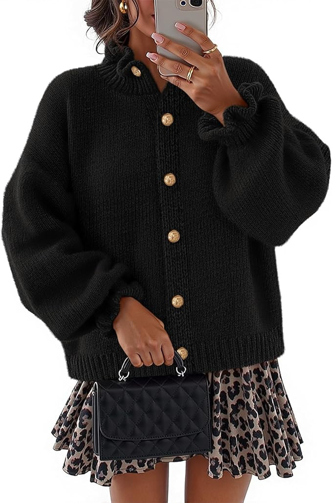 MEROKEETY Women's Fall 2025 Chunky Cardigan Sweaters Trendy Ruffle Button Down Long Sleeve Casual... | Amazon (US)
