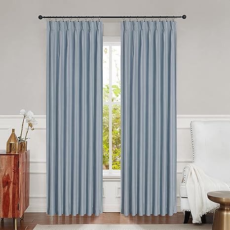 Central Park Light Blue Blackout Pinch Pleat Window Curtain for Bedroom Living Room Luxury Silk P... | Amazon (US)