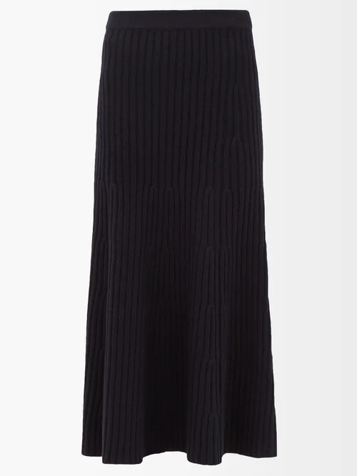 Gabriela Hearst - Flores Rib-knitted Cashmere Midi Skirt - Womens - Navy | Matches (US)