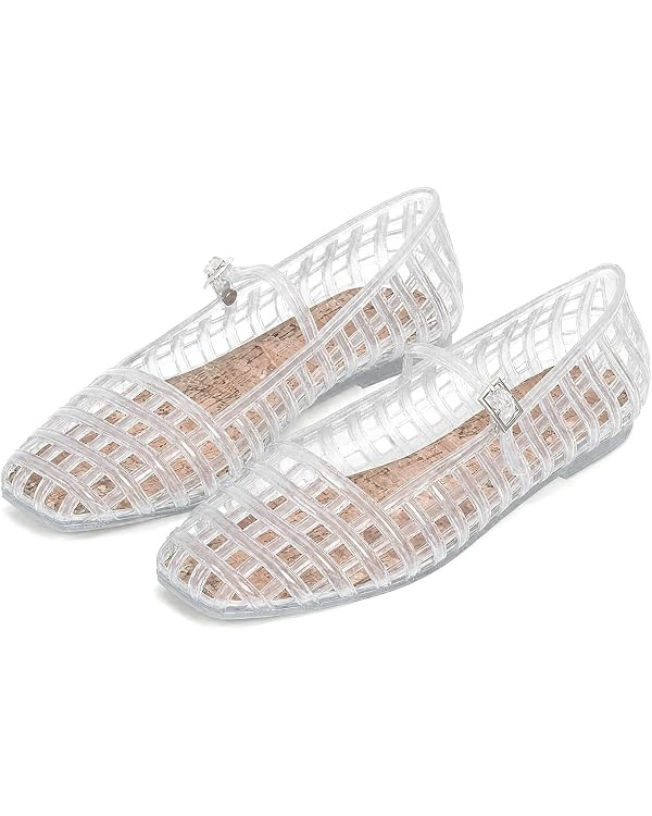 Jelly Mesh Ballet Flats for Women Hollow Square Toe Jelly Sandals Beach Ballerina Flats Summer Cu... | Amazon (US)