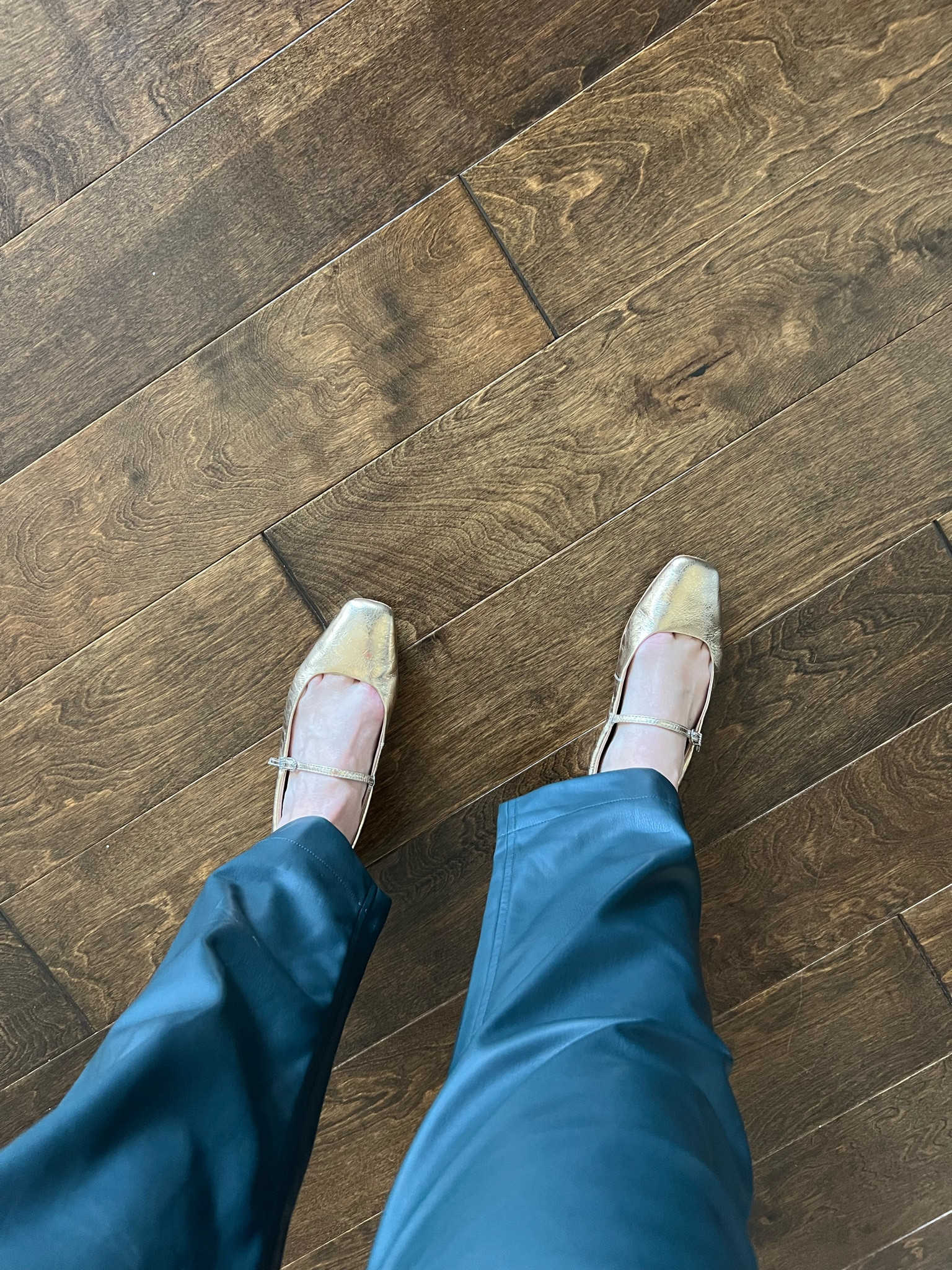 Holiday looks are beginning! Tried many gold flats before falling in love with these! And faux leather pants are always fun!

True to size in both for me - size 8.5 shoe, size medium pants

#LTKStyleTip #LTKOver40 #LTKHoliday