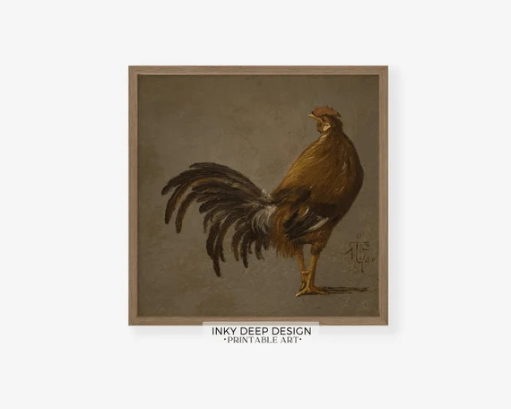 Rooster Oil Painting Vintage Rooster Wall Art Chicken Art - Etsy | Etsy (US)
