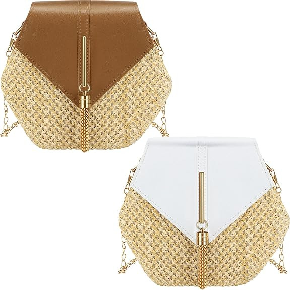 2 Pieces Straw Bag Straw Purse for Women Cute Crossbody Shoulder Bag Boho Woven Summer Beach Purs... | Amazon (US)