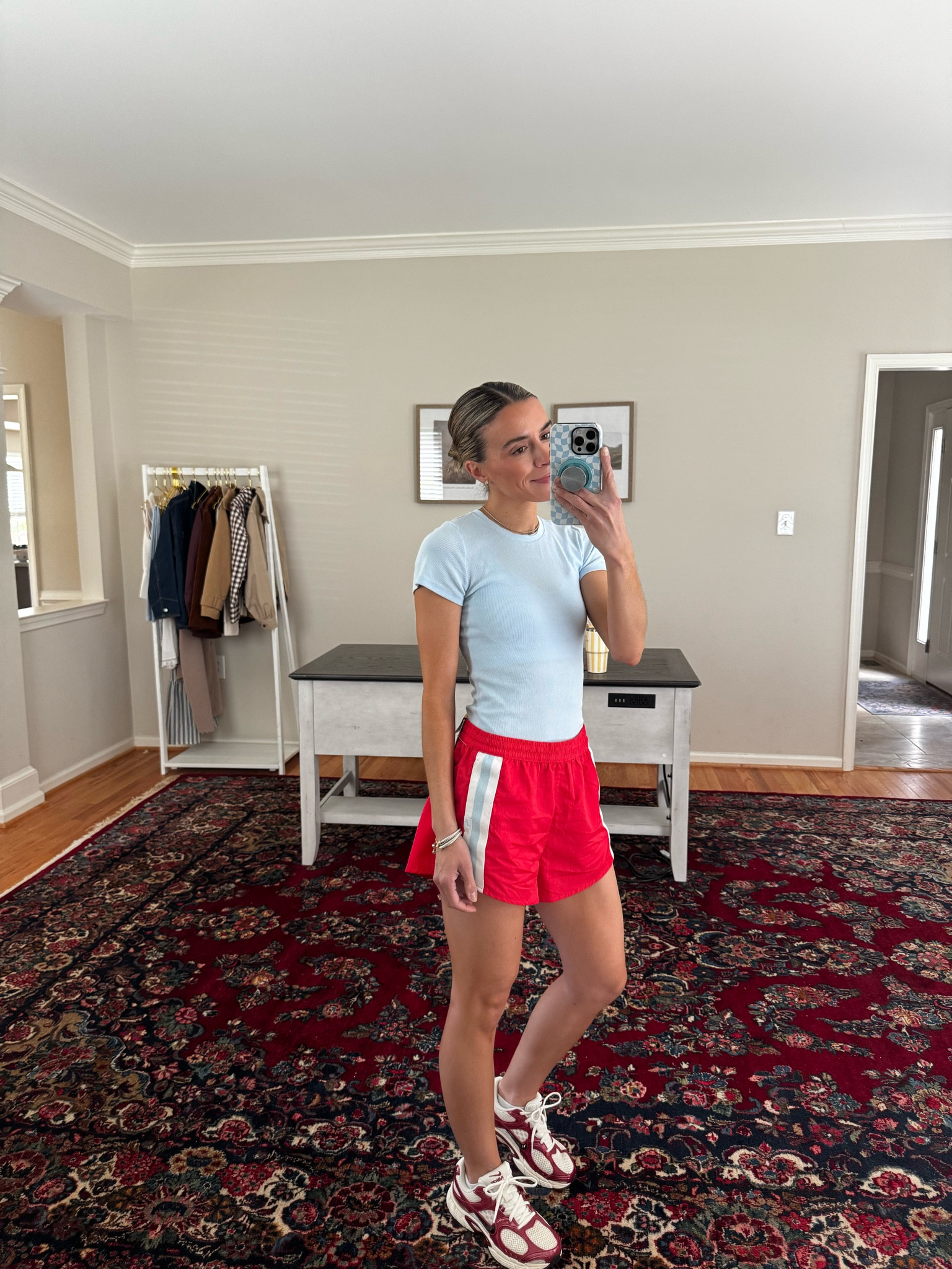 Small shorts 
Small tee

#LTKootd #LTKActive