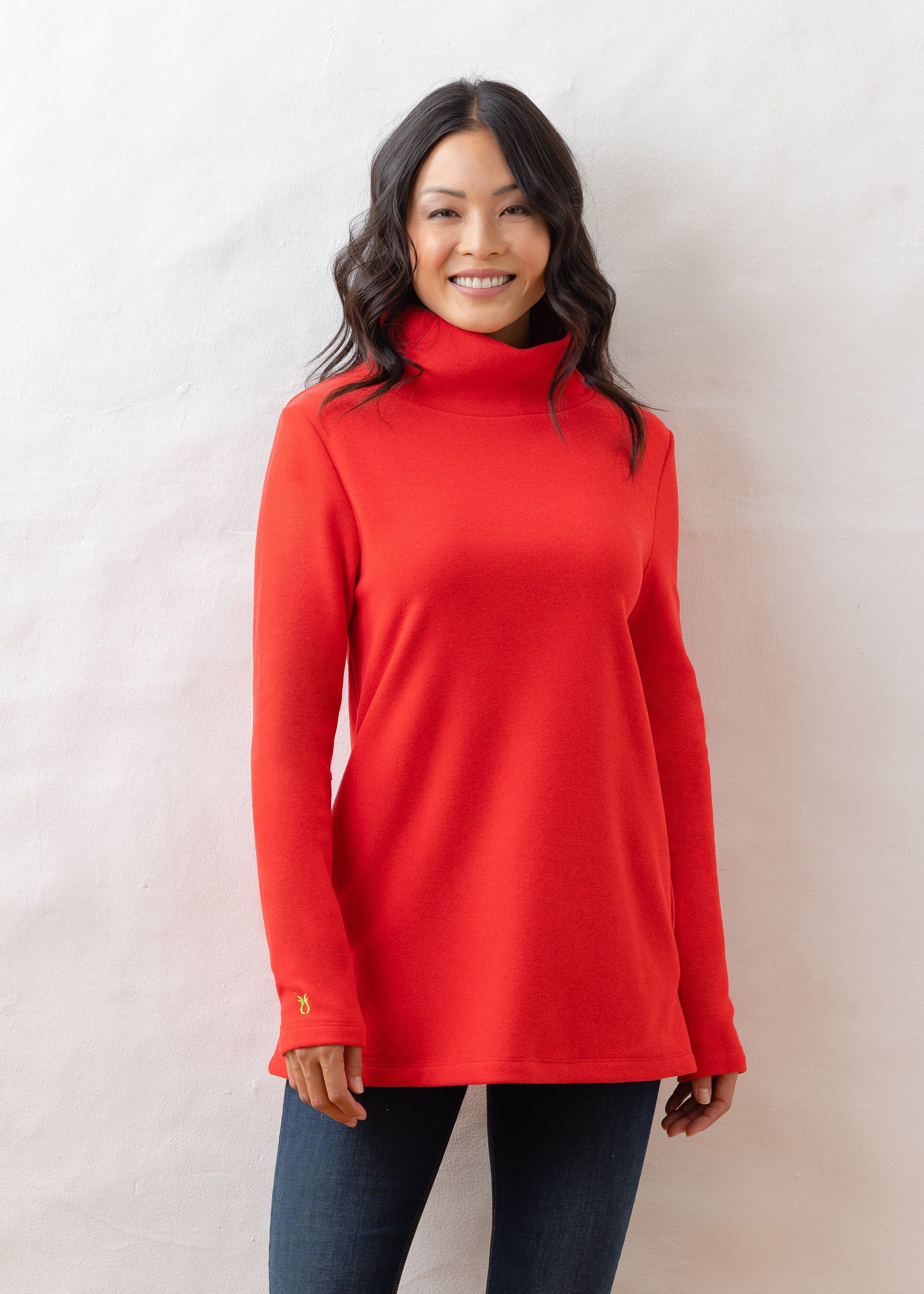 Cobble Hill Turtleneck in Terry Fleece (Red) | Dudley Stephens