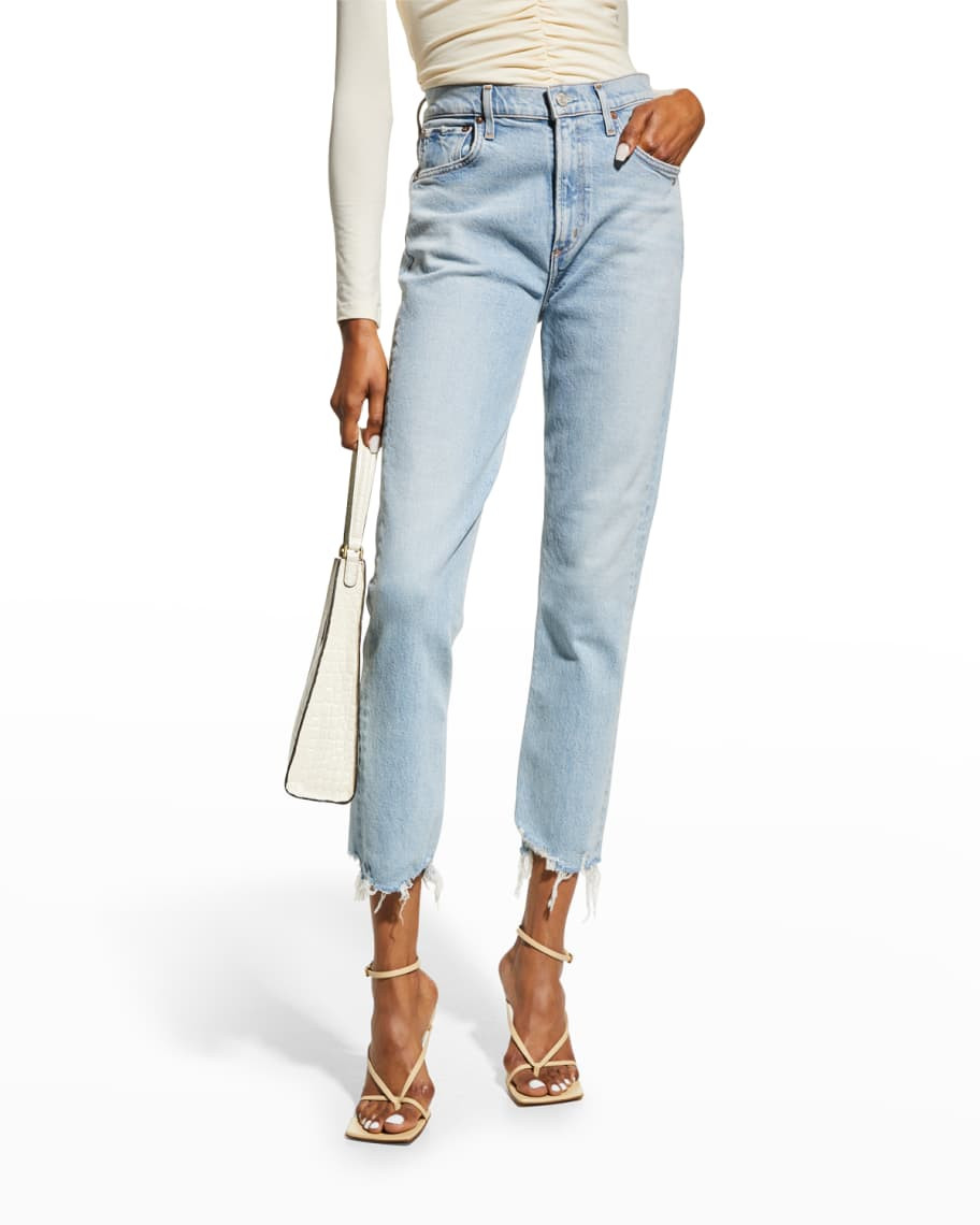AGOLDE Merrel Slim-Straight Ankle Jeans with Distressed Hem | Neiman Marcus