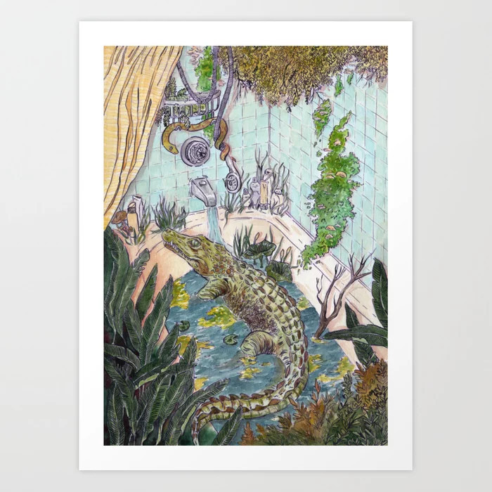 Crocodile in the Tub Art Print | Society6