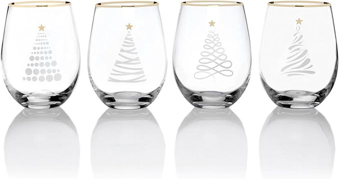Celebrations by Mikasa Holiday Christmas Trees Stemless Wine, Set of 4, 18 Ounce | Amazon (US)