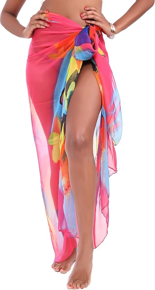 MissShorthair Womens Chiffon Beach Pareos Sarong Sheer Swimsuit Cover Ups Swimwear Bikini Wrap | Amazon (US)