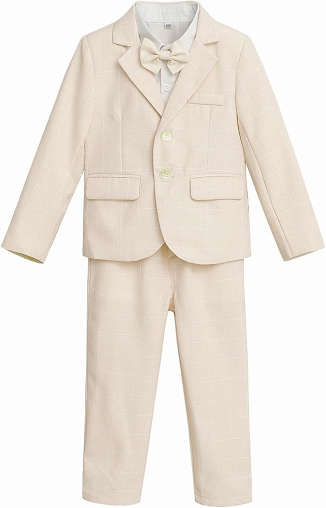LOLANTA Boys Suit Wedding Ring Bearer Outfit Kids Suit Set, Plaid, Striped Blazer Suit Pants Bow ... | Amazon (US)