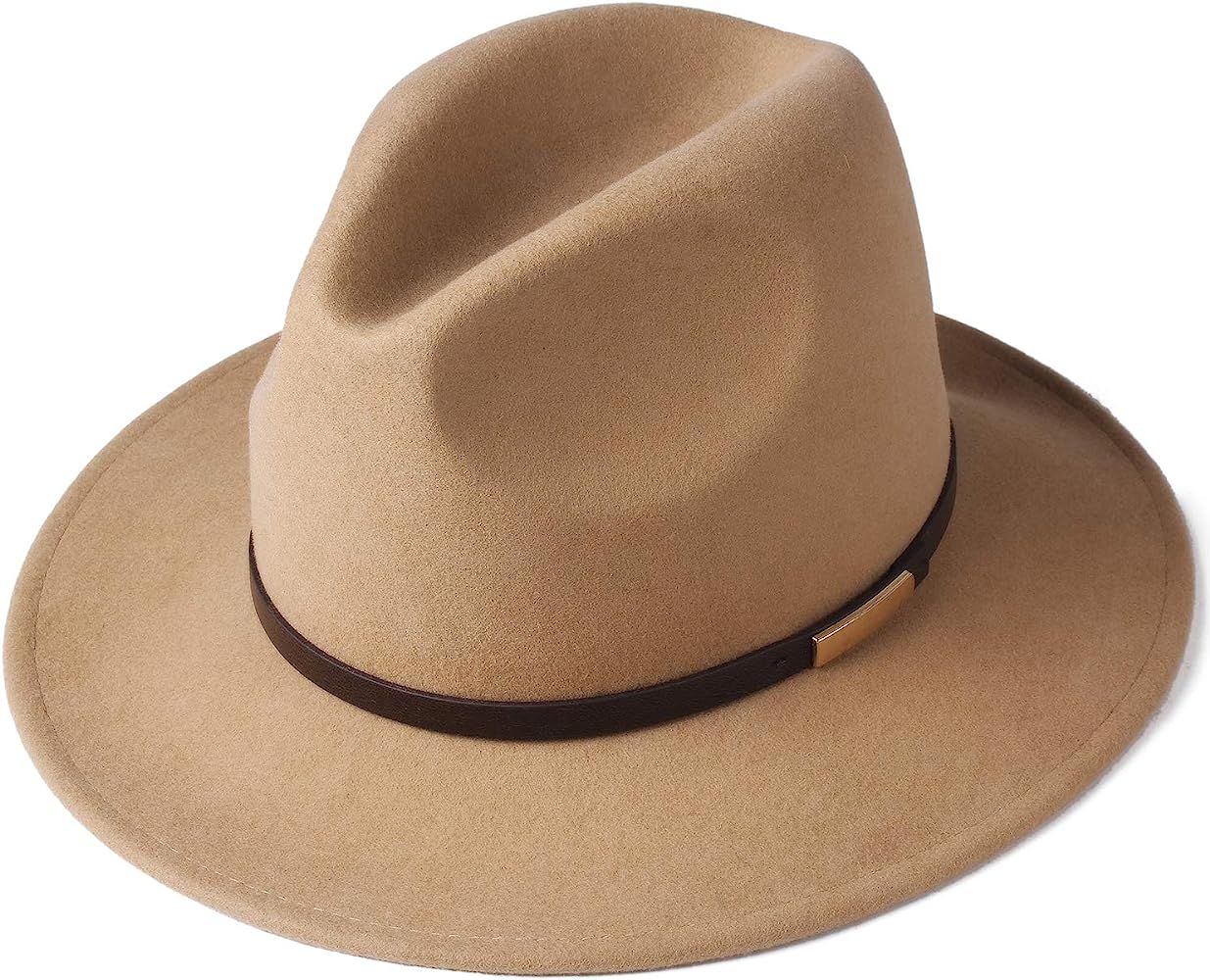 FURTALK Fedora Hats for Men Women 100% Australian Wool Felt Wide Brim Hat Leather Belt Crushable ... | Amazon (US)