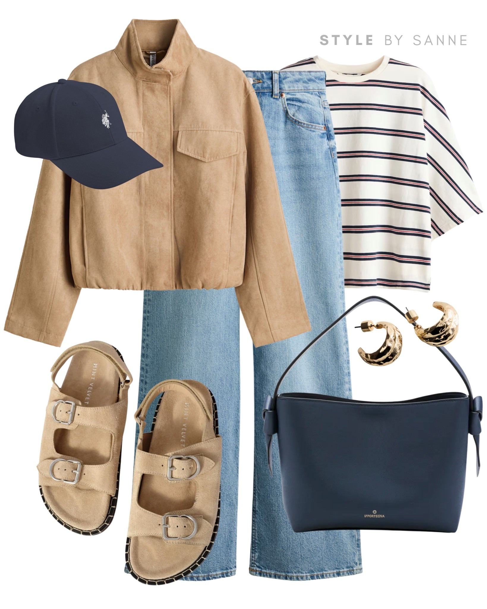 A suede-look camel jacket layered over light-wash denim gives this outfit a relaxed yet elevated feel. Styled with a striped tee, navy accessories and neutral sandals for an effortless coastal-inspired look.💙

#LTKworkwear #LTKstyletip