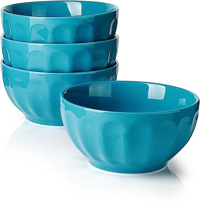 Sweese 106.407 Porcelain Fluted Bowls - 26 Ounce for Cereal, Soup and Fruit - Set of 4, Steel Blu... | Amazon (US)