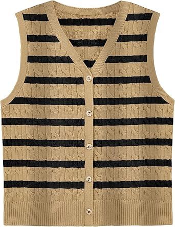 WIHOLL Sweater Vest for Women Cable Knit Cropped Tank Tops Button Up Sleeveless Cardigan Fall Out... | Amazon (US)