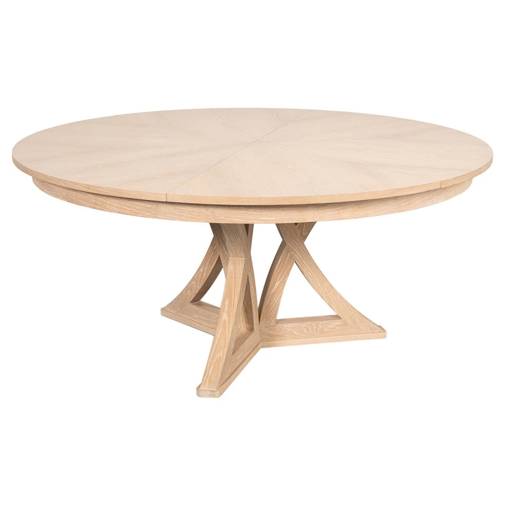 Isabella Traditional Bleached Oak Round Extendable Jupe Dining Table - 55-71" | Kathy Kuo Home