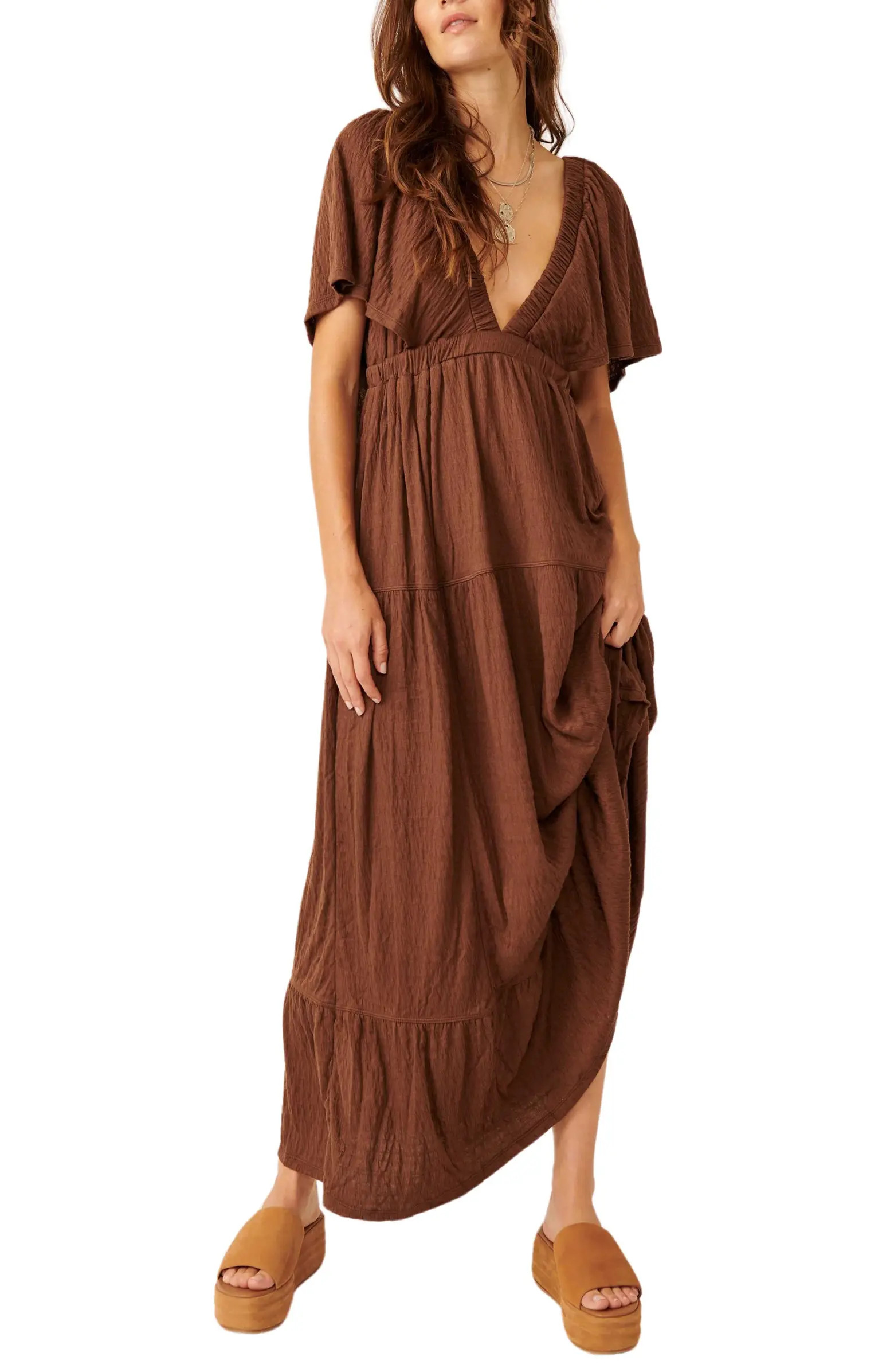 free-est La La Tiered Flutter Sleeve Maxi Dress | Nordstrom