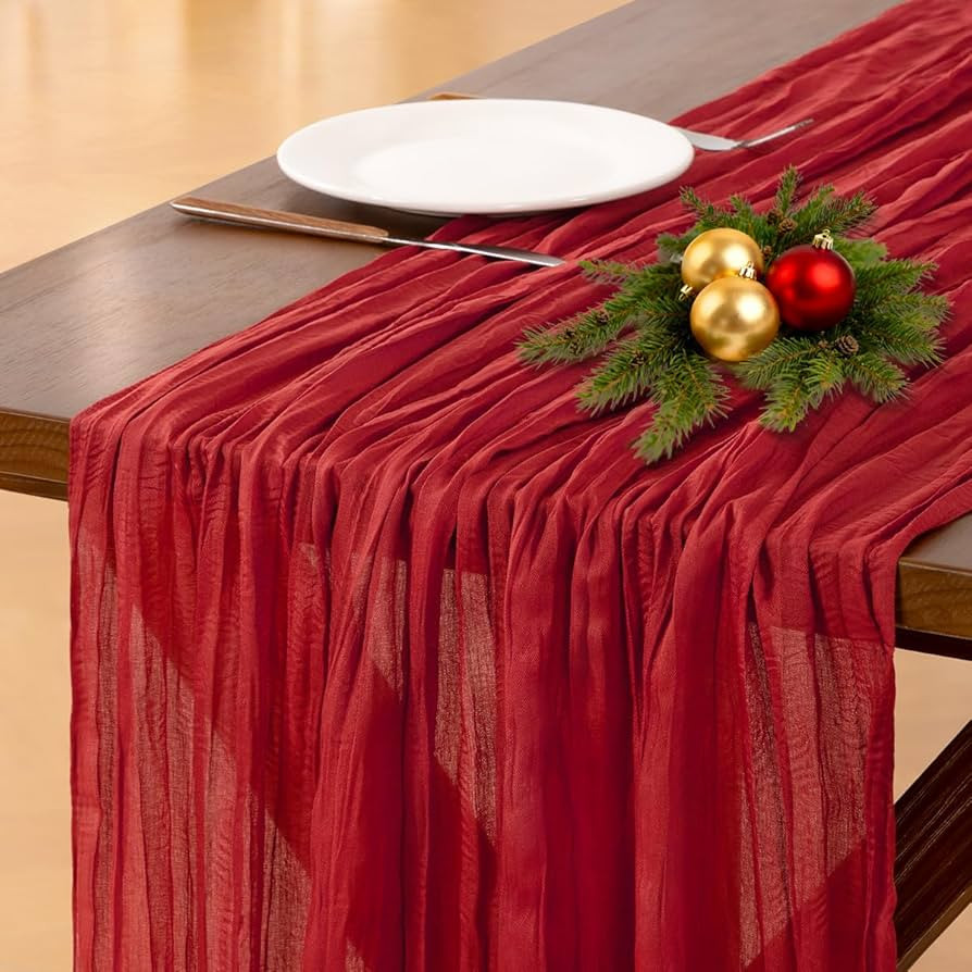 Socomi Red Christmas Cheesecloth Table Runner Boho Rustic Gauze 120 inch 10FT Cheese Cloth Runner... | Amazon (US)