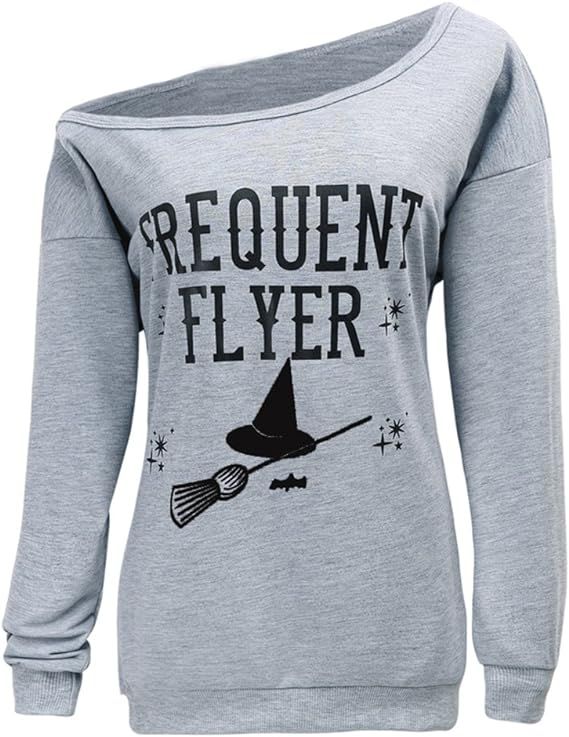 Dutebare Women Halloween Off Shoulder Sweatshirt Slouchy Witch Shirt Long Sleeve Pullover Tops | Amazon (US)