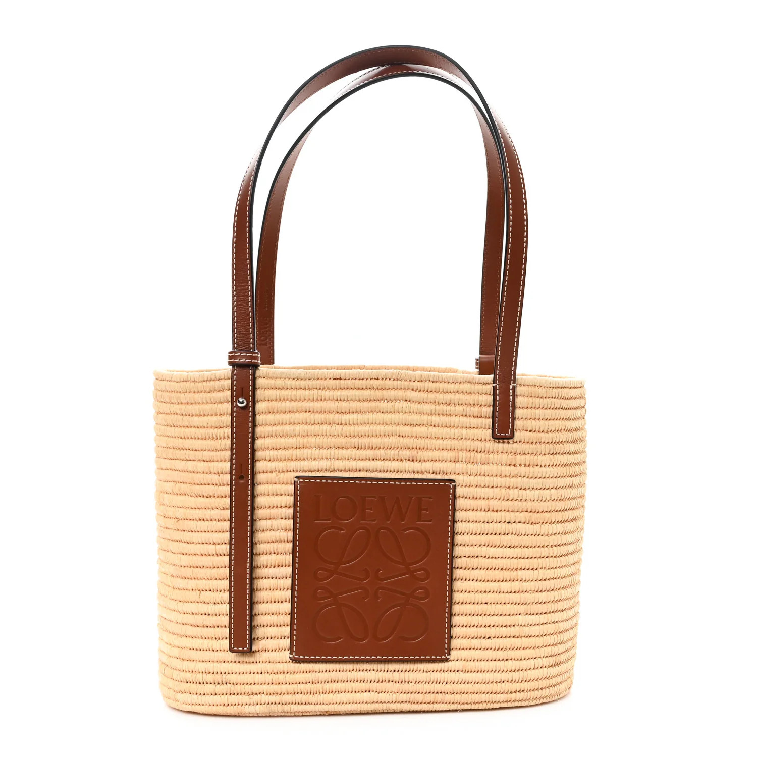Raffia Small Square Basket Tote Bag Natural Tan | FASHIONPHILE (US)