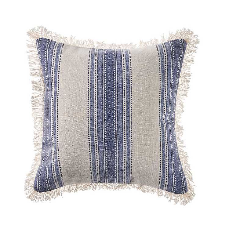 Blue and Cream Striped Accent Pillow | Kirkland's Home