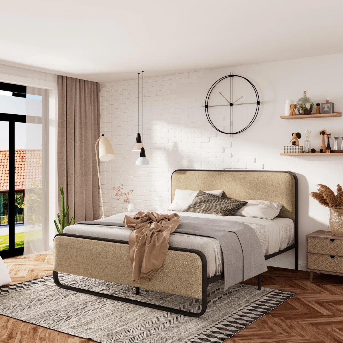 Arnasia Upholstered Platform Bed with Fabric Headboard, Full/Queen Size | Wayfair North America