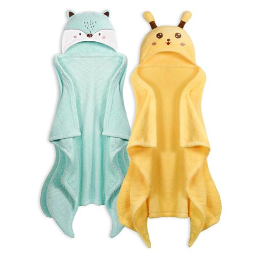 Toddler Bath Towel Hooded Kids Towel Bath Baby Towels with Hood for Boy Girl 0-5 Years, 2-Pack Soft Absorbent Baby Bath Towel Toddler Towels with Hood, Thick 50''x32'' Kids Hooded Towel for Toddlers | Amazon (US)
