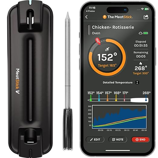 MeatStick V Prime Wireless Meat Thermometer, 1200°F Heat Resistance, Unlimited Range WiFi & Blue... | Amazon (US)