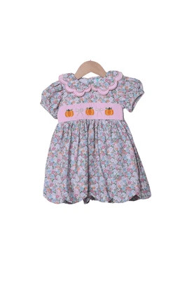 Smocked Pumpkin and Pearls Floral Dress | The Smocked Flamingo