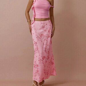 Pink Elegant Women's Romantic Soft Sparkle Flower Sequin Beaded Side slit skirt | Poshmark